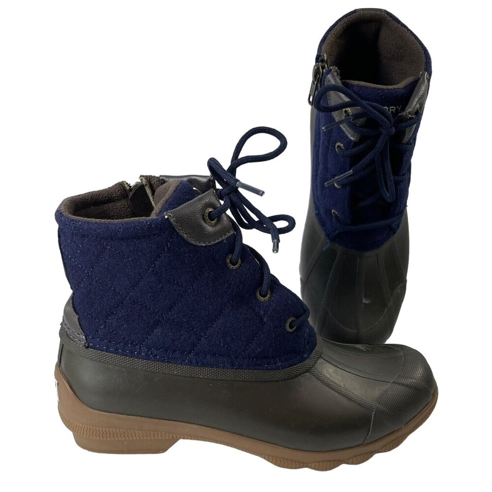 Sperry Duck Boots Blue Brown Rubber Bootie Waterproof Lace Up Zipper Womens 6